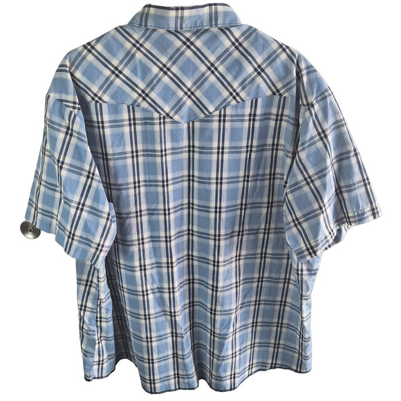 Wrangler Men's XXL Blue/ White Plaid Western Cowboy Pearl Snap Front Shirt - Picture 3 of 7